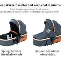 Luxury Baby Stroller 3-in-1 For Toddlers keeps in warm and keeps cool in summer