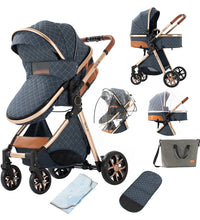 Infant Stroller 2 in 1 Shock-Resistant Luxury Pram Stroller for Babies Blue