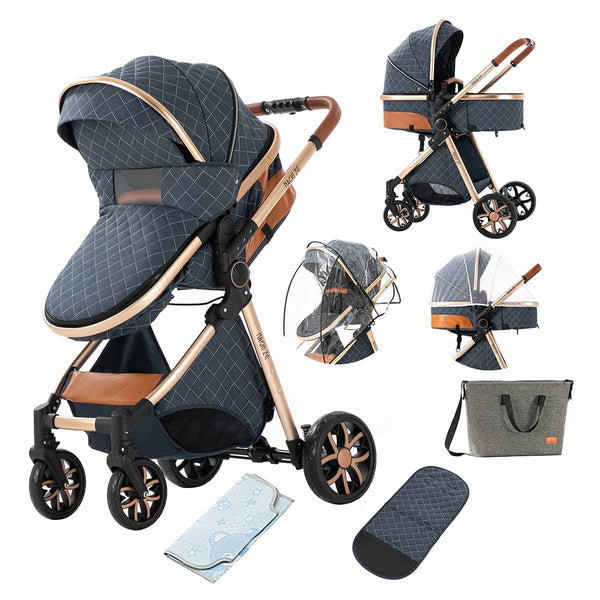 Infant Stroller 2 in 1 Shock-Resistant Luxury Pram Stroller for Babies Blue