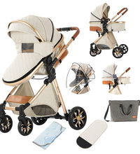 Infant Stroller 2 in 1 Shock-Resistant Luxury Pram Stroller for Babies White
