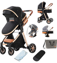 Infant Stroller 2 in 1 Shock-Resistant Luxury Pram Stroller for Babies Black gold