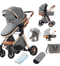 Infant Stroller 2 in 1 Shock-Resistant Luxury Pram Stroller for Babies Grey
