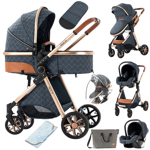 Baby Travel System Stroller with Car Seat Combo Folding Aluminium Alloy Baby Stroller