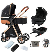 V9 stroller with car seat and base Black gold