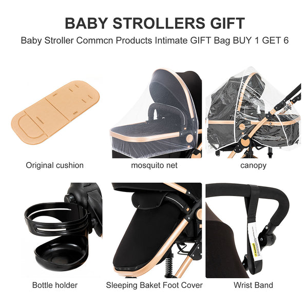 2 In 1 Convertible Baby Stroller Bassinet for Infants 0-36 Months Black