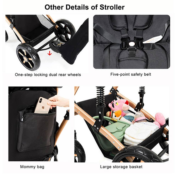 Convertible Strollers With Reversible Bassinet for 0-3 Year Old Babies Black