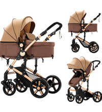 Travel Strollers 2 In 1 Foldable Pushchairs for Newborns and Toddlers Khaki