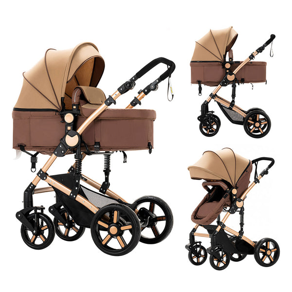 Travel Strollers 2 In 1 Foldable Pushchairs for Newborns and Toddlers Khaki