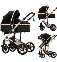 Travel Strollers 2 In 1 Foldable Pushchairs for Newborns and Toddlers Black Gold