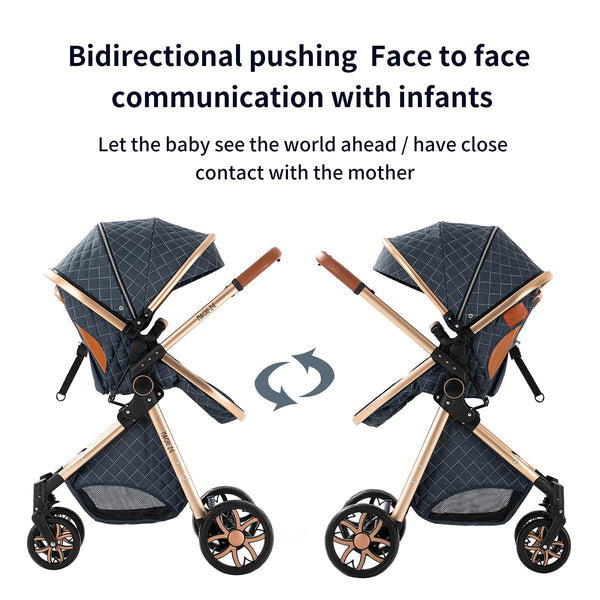 Infant Stroller 2 in 1 Shock-Resistant Luxury Pram Stroller for Babies khaki