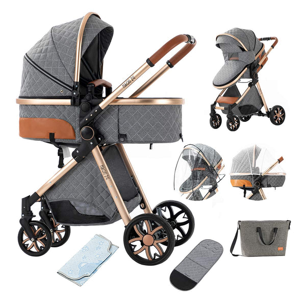 High Landscape Strollers With Adjustable Canopy For Babies & Toddlers Grey