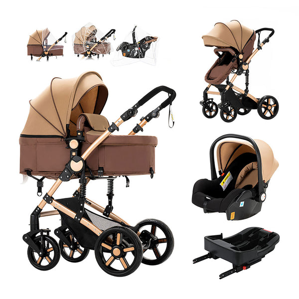 Foldable Stroller with Car Seat and ISOFIX Base for Infants & Toddlers Khaki
