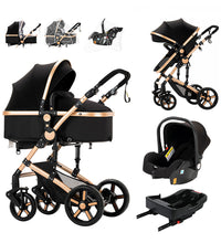Foldable Stroller with Car Seat and ISOFIX Base for Infants & Toddlers Black Gold
